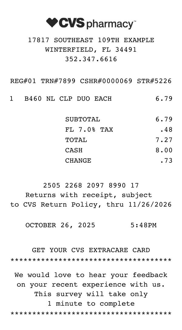 Cvs Pharmacy Receipt Example | Receipt Baker